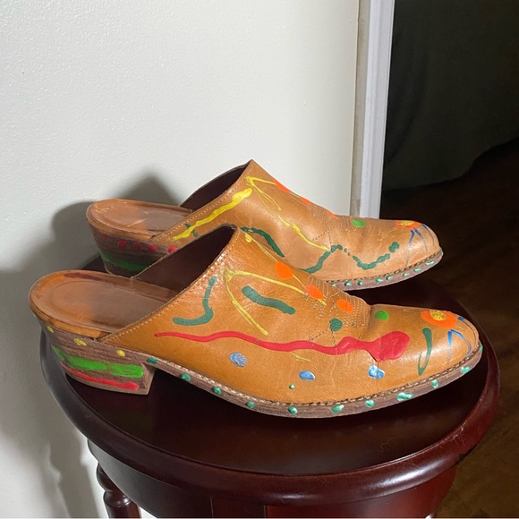 Hand Painted Vintage Leather Clogs - Unisex - Picture 15 of 16